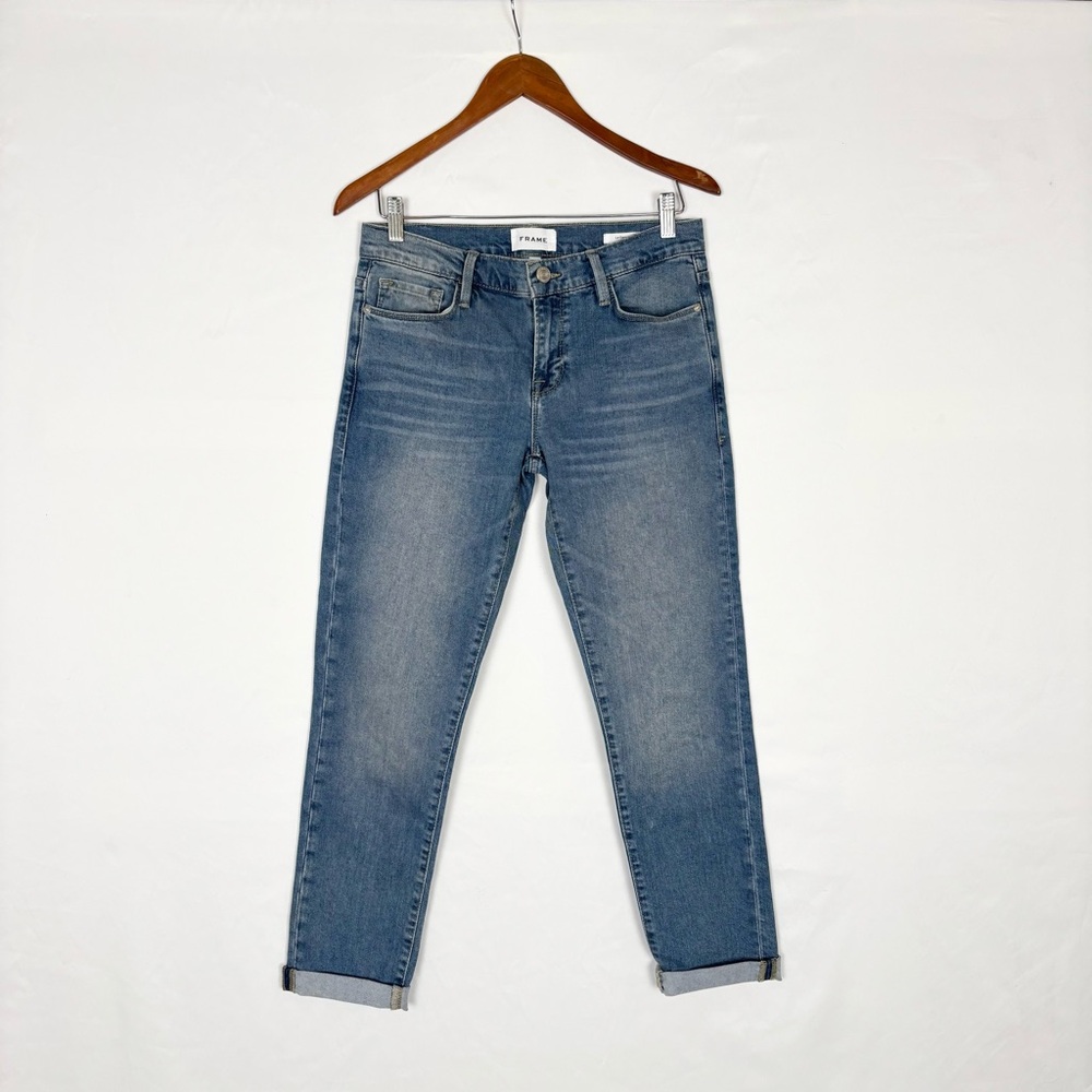Frame Le Garcon Rolled Raw Bottom Size 26 Deepwater Denim